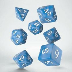 7 DICE RPG SET -  7 DICE, GLACIER AND WHITE -  RUNIC Q-WORKSHOP